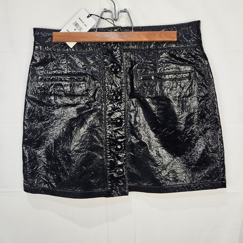 7 For All Mankind Skirt Patent Leather Button Front Shiny Disco Black Medium